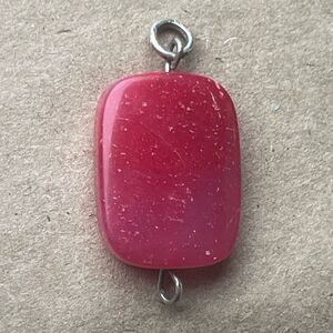 Vintage Red Stone Rectangle Pendant Silver Tone Art Deco Style Statement